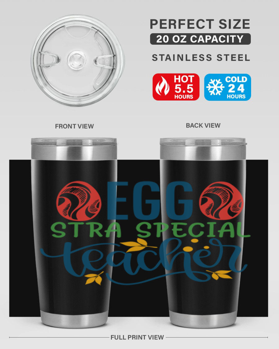 Egg Stra Special Teacher Tumbler in stainless steel with a stylish design, featuring a press-in lid and double wall vacuum insulation.