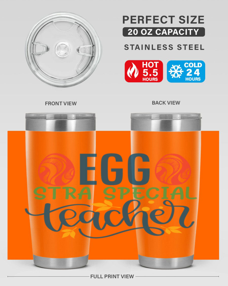 Egg Stra Special Teacher Tumbler in stainless steel with a stylish design, featuring a press-in lid and double wall vacuum insulation.