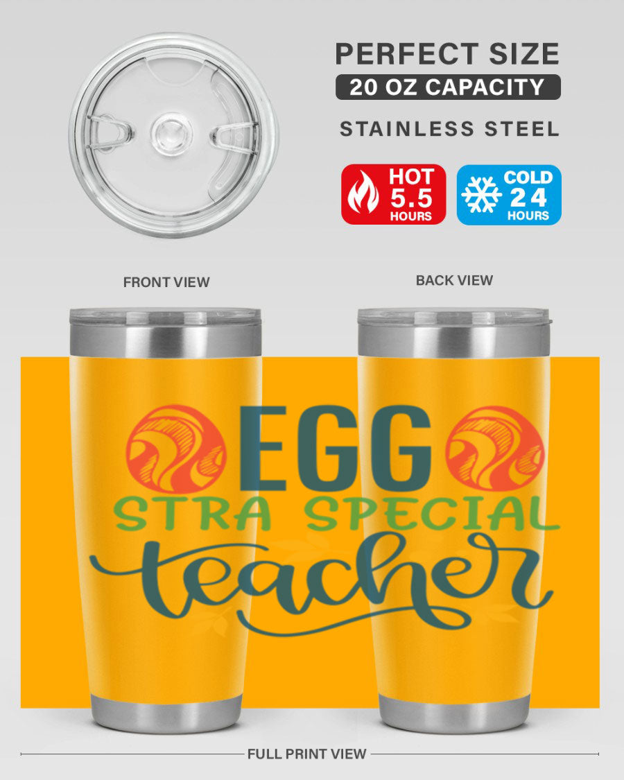 Egg Stra Special Teacher Tumbler in stainless steel with a stylish design, featuring a press-in lid and double wall vacuum insulation.