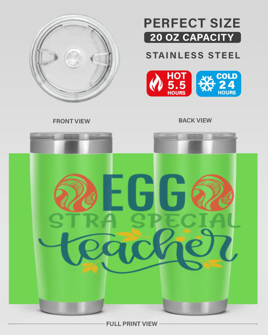 Egg Stra Special Teacher Tumbler in stainless steel with a stylish design, featuring a press-in lid and double wall vacuum insulation.