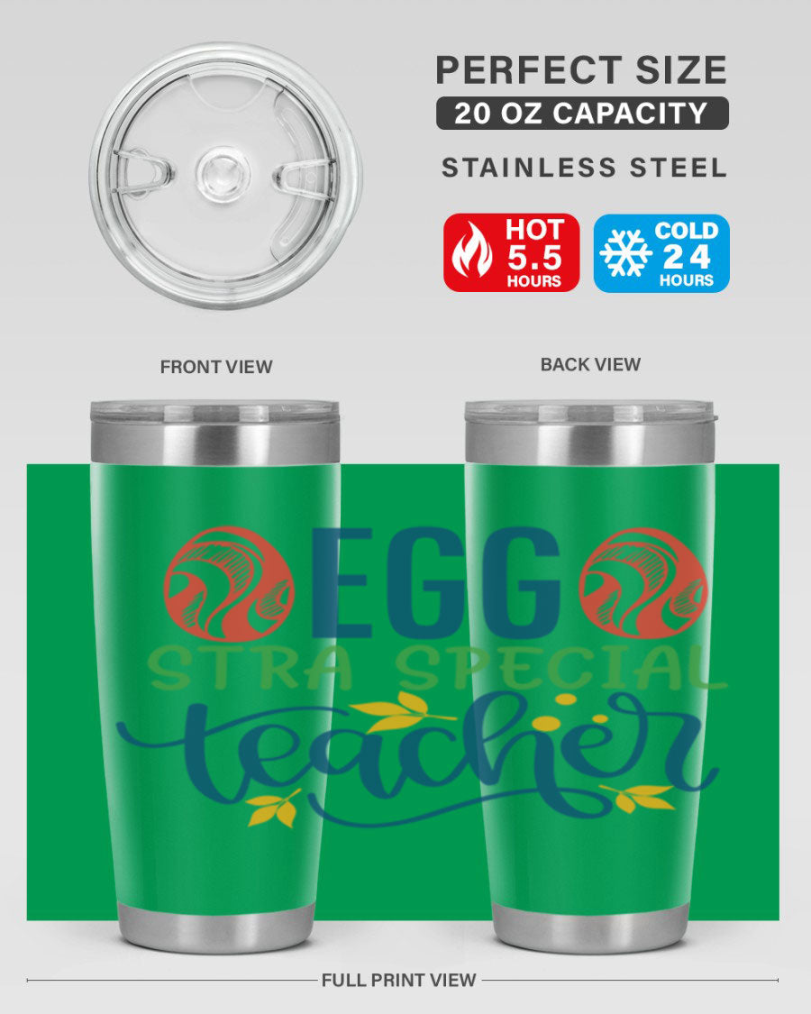 Egg Stra Special Teacher Tumbler in stainless steel with a stylish design, featuring a press-in lid and double wall vacuum insulation.