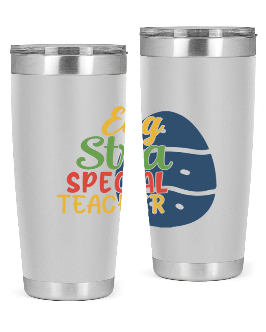 Egg Stra Special Teacher Tumbler in 20oz and 30oz sizes, showcasing double wall vacuum stainless steel design with a drink-thru lid.
