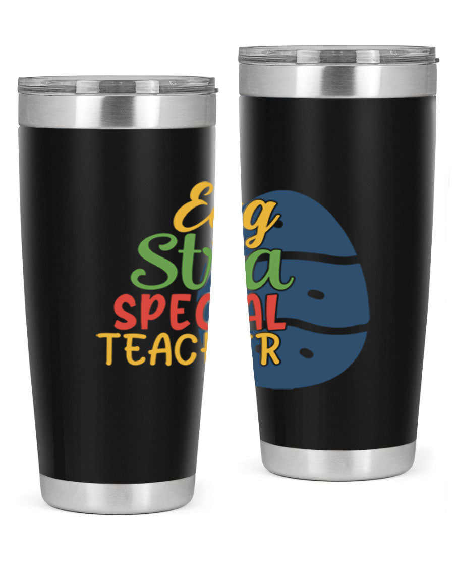 Egg Stra Special Teacher Tumbler in 20oz and 30oz sizes, showcasing double wall vacuum stainless steel design with a drink-thru lid.