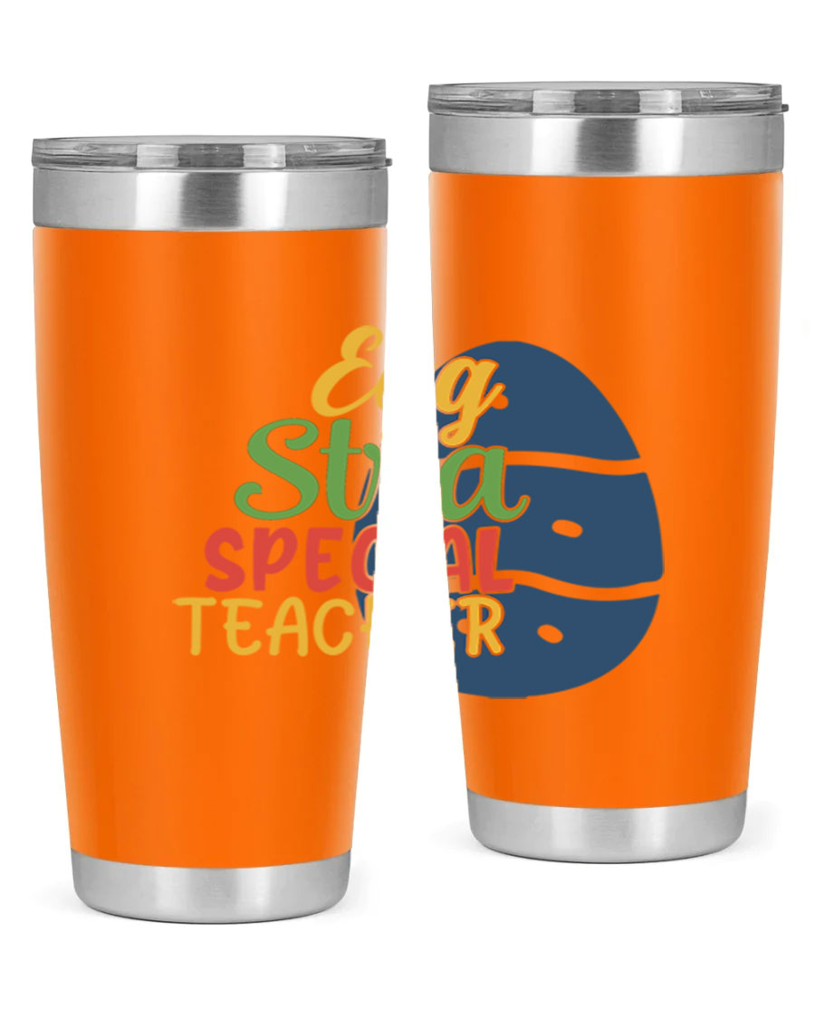 Egg Stra Special Teacher Tumbler in 20oz and 30oz sizes, showcasing double wall vacuum stainless steel design with a drink-thru lid.