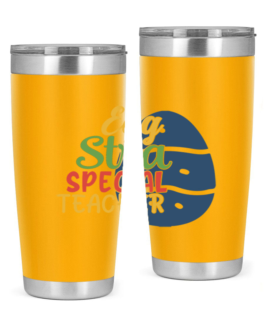 Egg Stra Special Teacher Tumbler in 20oz and 30oz sizes, showcasing double wall vacuum stainless steel design with a drink-thru lid.