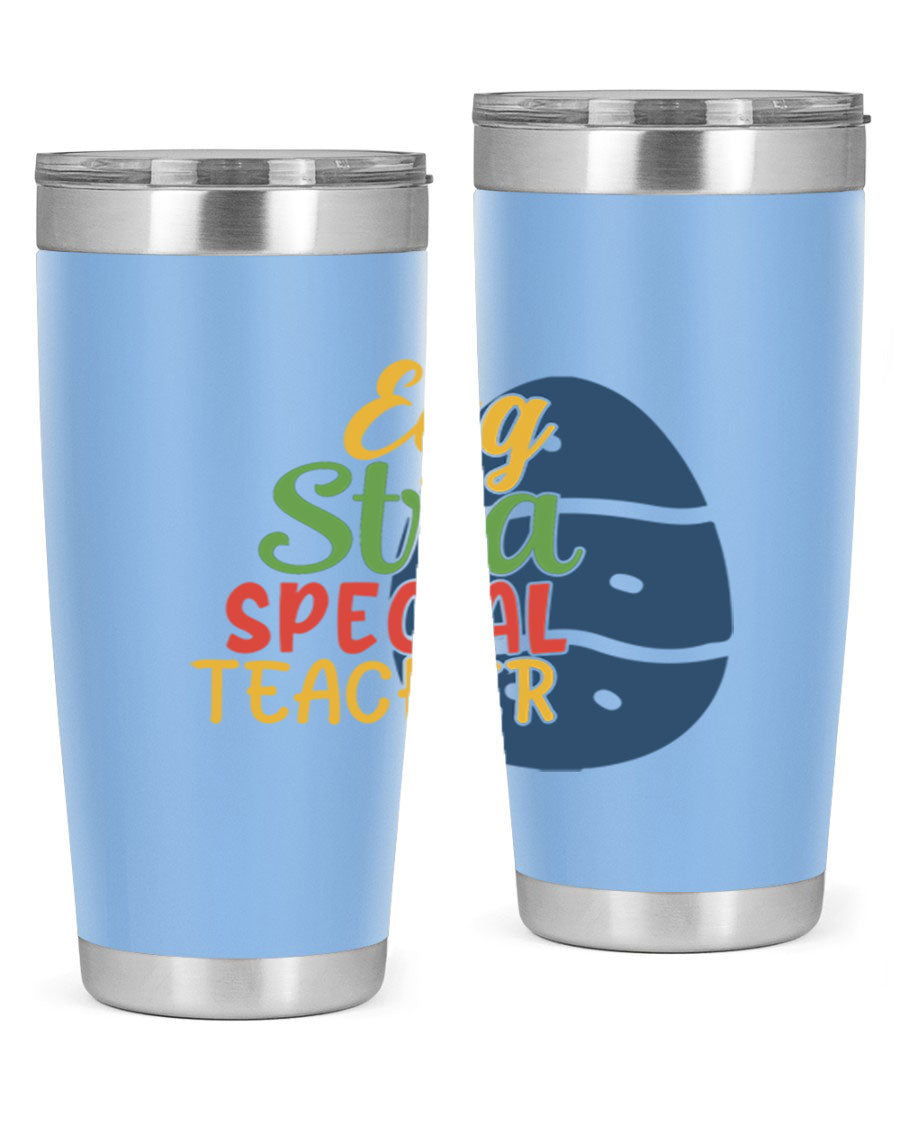 Egg Stra Special Teacher Tumbler in 20oz and 30oz sizes, showcasing double wall vacuum stainless steel design with a drink-thru lid.