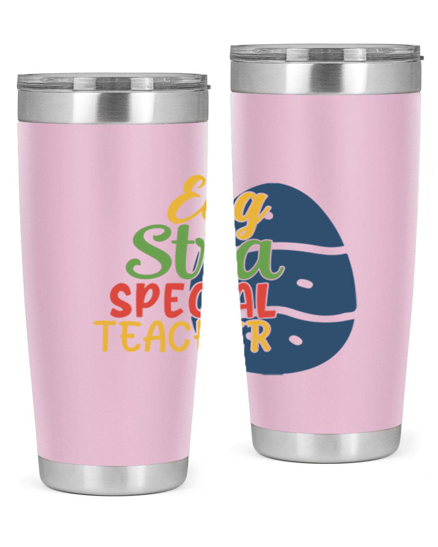Egg Stra Special Teacher Tumbler in 20oz and 30oz sizes, showcasing double wall vacuum stainless steel design with a drink-thru lid.