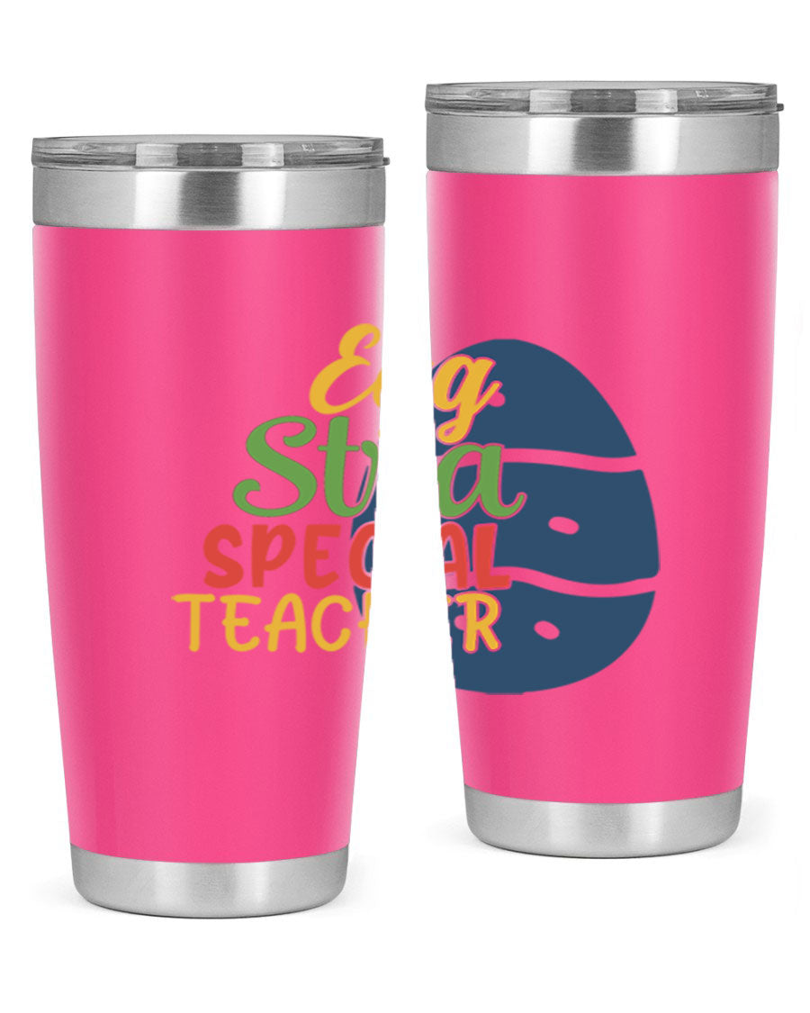 Egg Stra Special Teacher Tumbler in 20oz and 30oz sizes, showcasing double wall vacuum stainless steel design with a drink-thru lid.