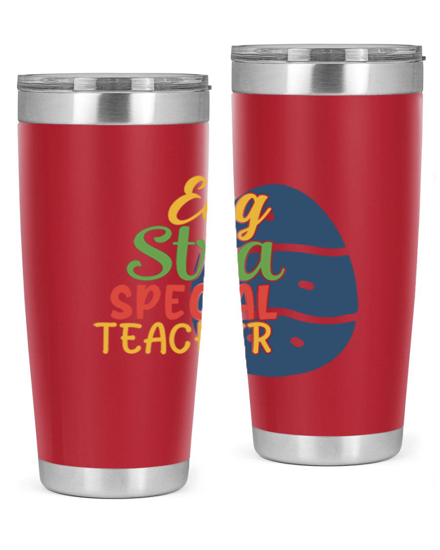 Egg Stra Special Teacher Tumbler in 20oz and 30oz sizes, showcasing double wall vacuum stainless steel design with a drink-thru lid.