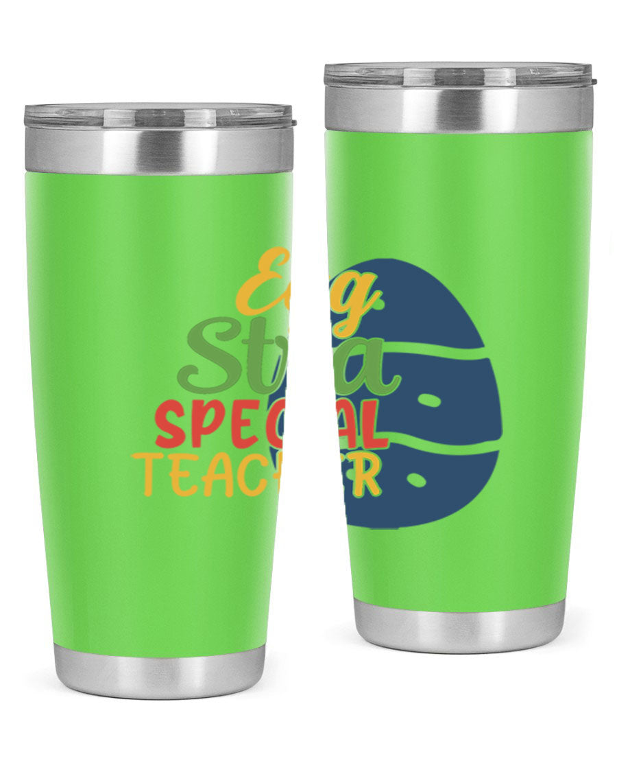 Egg Stra Special Teacher Tumbler in 20oz and 30oz sizes, showcasing double wall vacuum stainless steel design with a drink-thru lid.