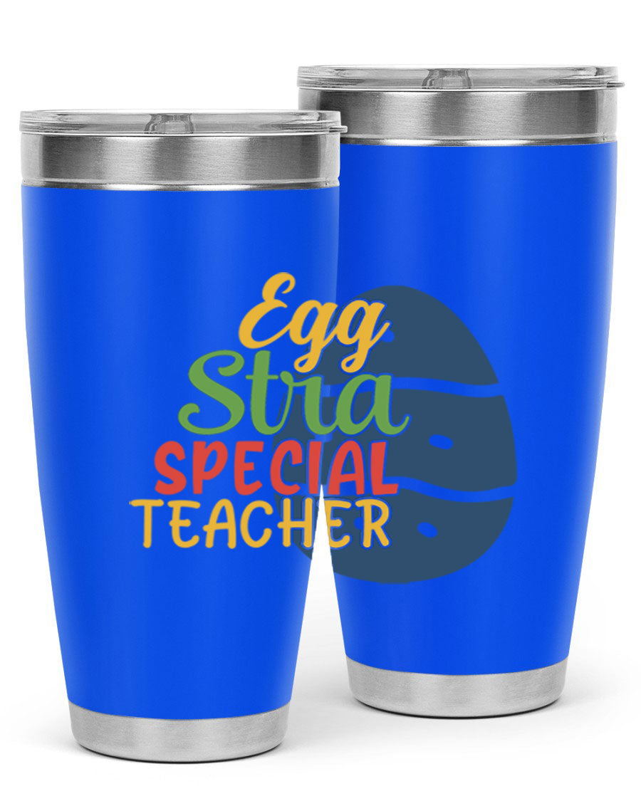 Egg Stra Special Teacher Tumbler in 20oz and 30oz sizes, showcasing double wall vacuum stainless steel design with a drink-thru lid.