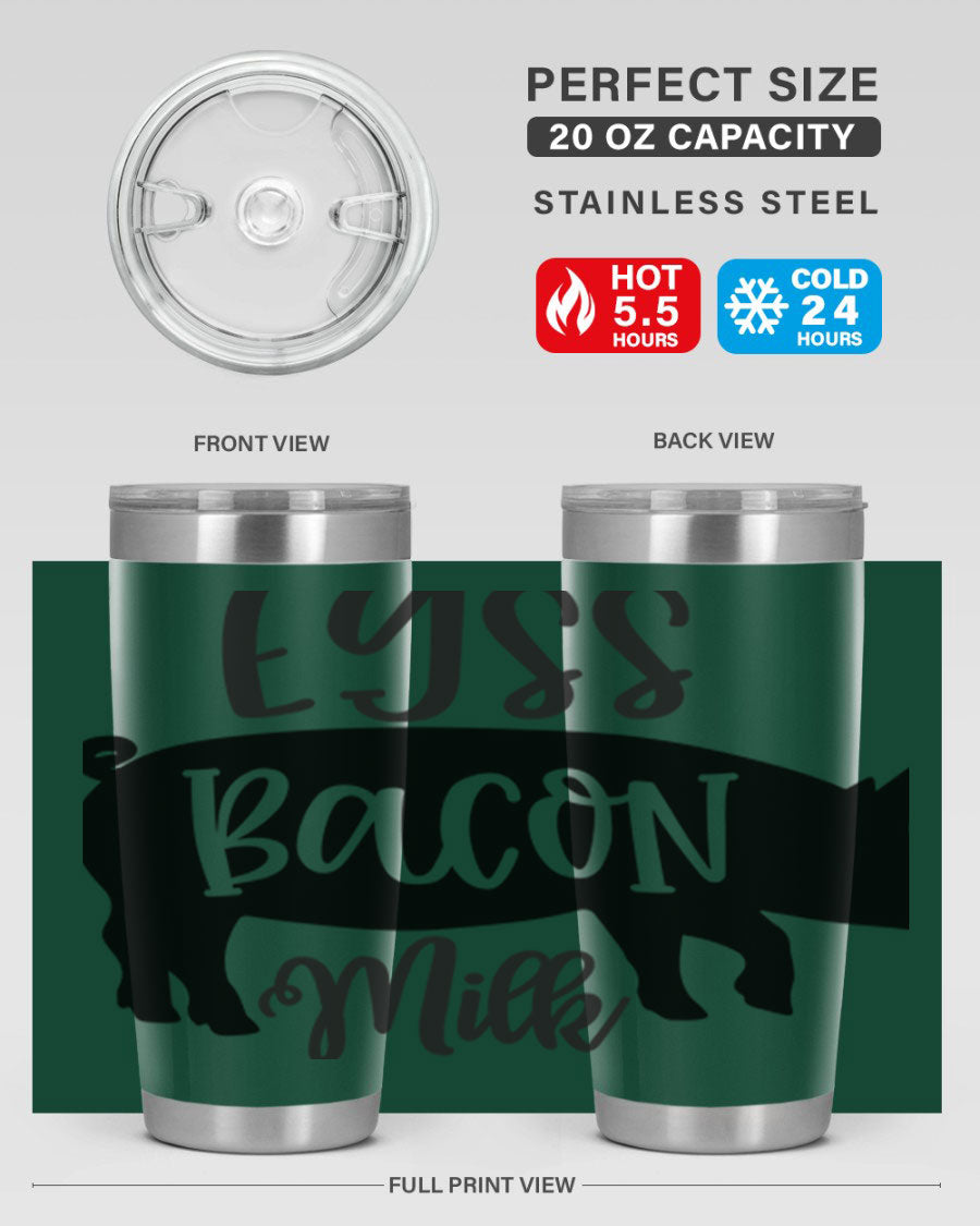 eggs bacon milk 108# tumbler in stainless steel with a drink-thru lid, showcasing its sleek design and double wall insulation.