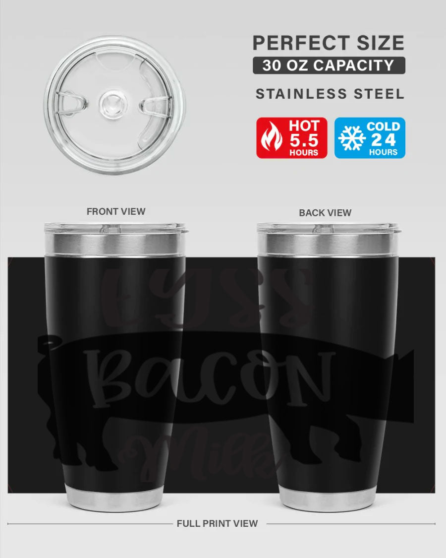 eggs bacon milk 108# tumbler in stainless steel with a drink-thru lid, showcasing its sleek design and double wall insulation.