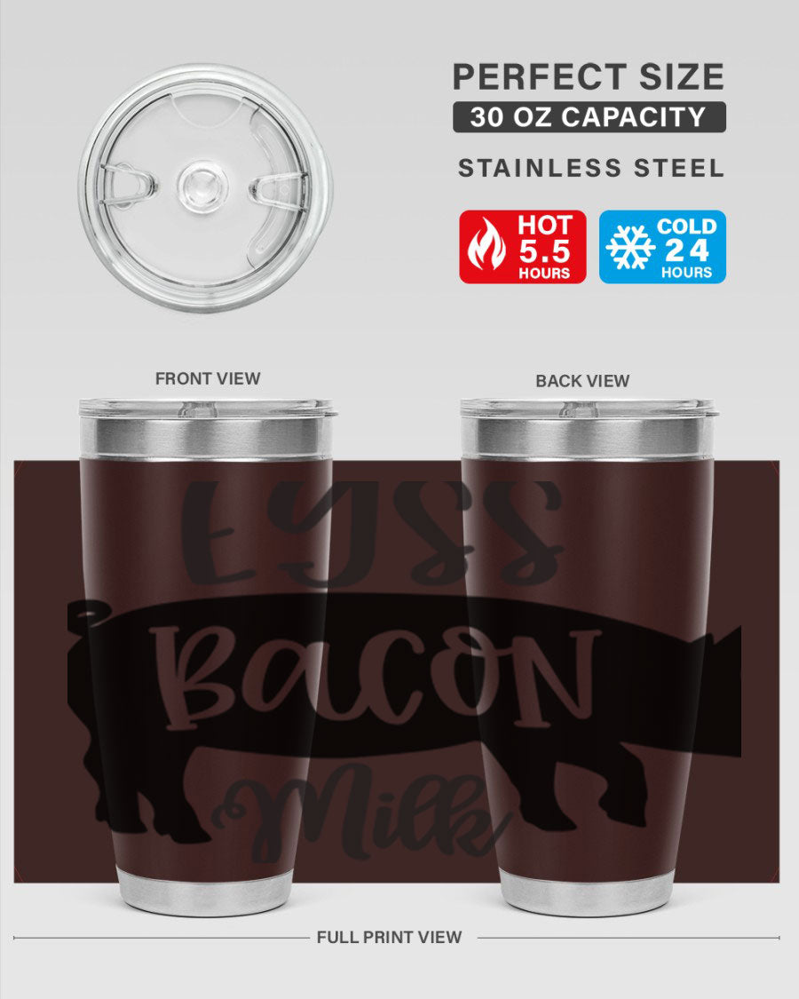 eggs bacon milk 108# tumbler in stainless steel with a drink-thru lid, showcasing its sleek design and double wall insulation.