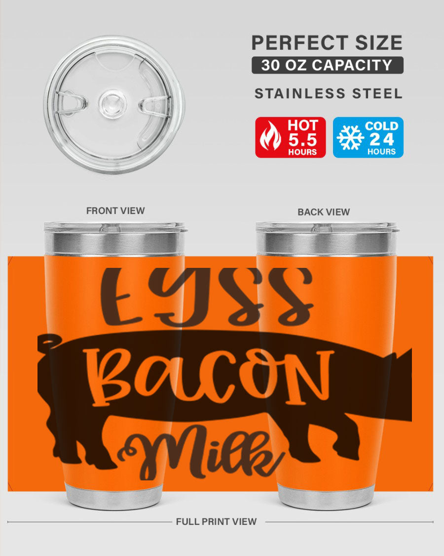 eggs bacon milk 108# tumbler in stainless steel with a drink-thru lid, showcasing its sleek design and double wall insulation.