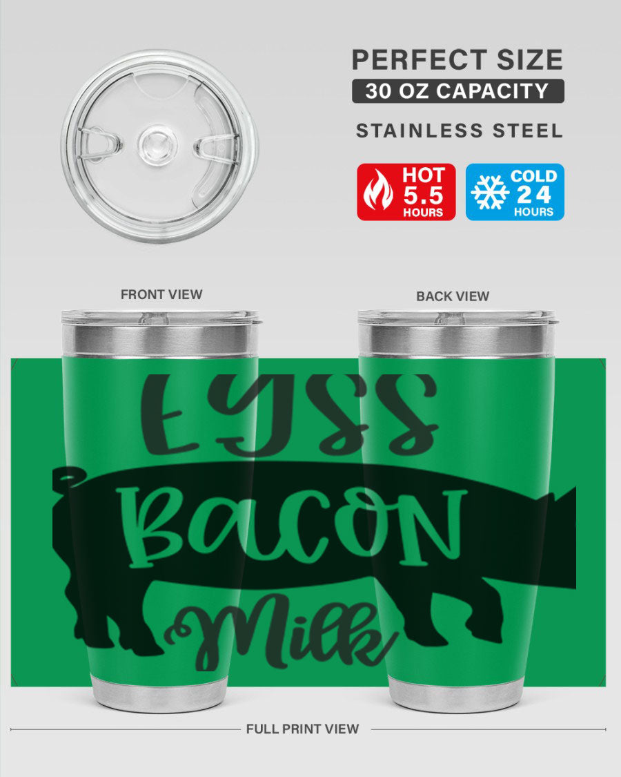 eggs bacon milk 108# tumbler in stainless steel with a drink-thru lid, showcasing its sleek design and double wall insulation.