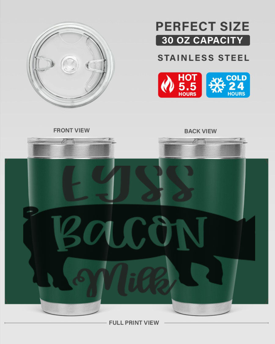 eggs bacon milk 108# tumbler in stainless steel with a drink-thru lid, showcasing its sleek design and double wall insulation.
