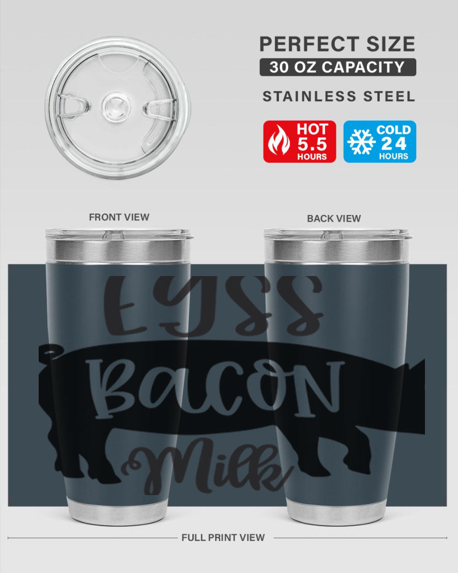 eggs bacon milk 108# tumbler in stainless steel with a drink-thru lid, showcasing its sleek design and double wall insulation.