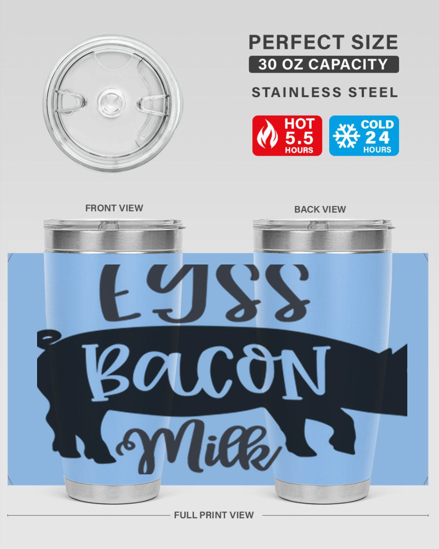 eggs bacon milk 108# tumbler in stainless steel with a drink-thru lid, showcasing its sleek design and double wall insulation.