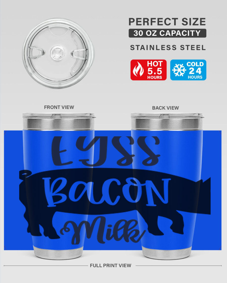 eggs bacon milk 108# tumbler in stainless steel with a drink-thru lid, showcasing its sleek design and double wall insulation.