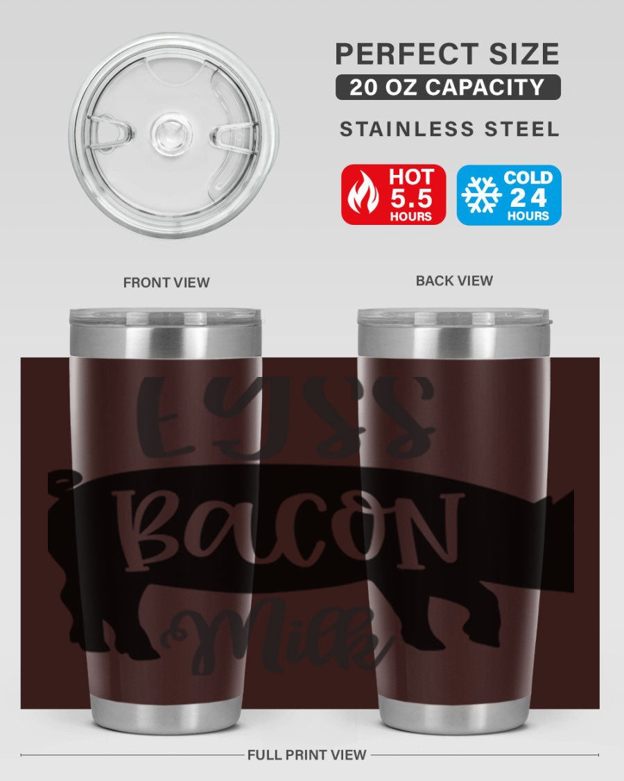 eggs bacon milk 108# tumbler in stainless steel with a drink-thru lid, showcasing its sleek design and double wall insulation.