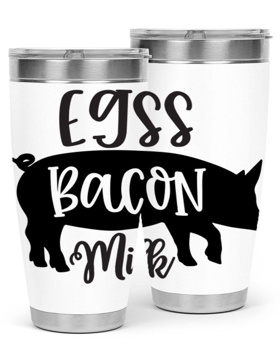 eggs bacon milk 108# tumbler in stainless steel with a drink-thru lid, showcasing its sleek design and double wall insulation.