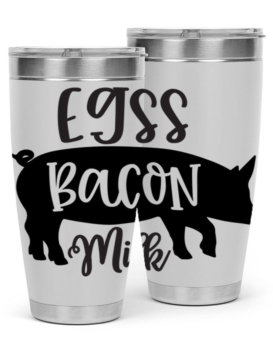 eggs bacon milk 108# tumbler in stainless steel with a drink-thru lid, showcasing its sleek design and double wall insulation.