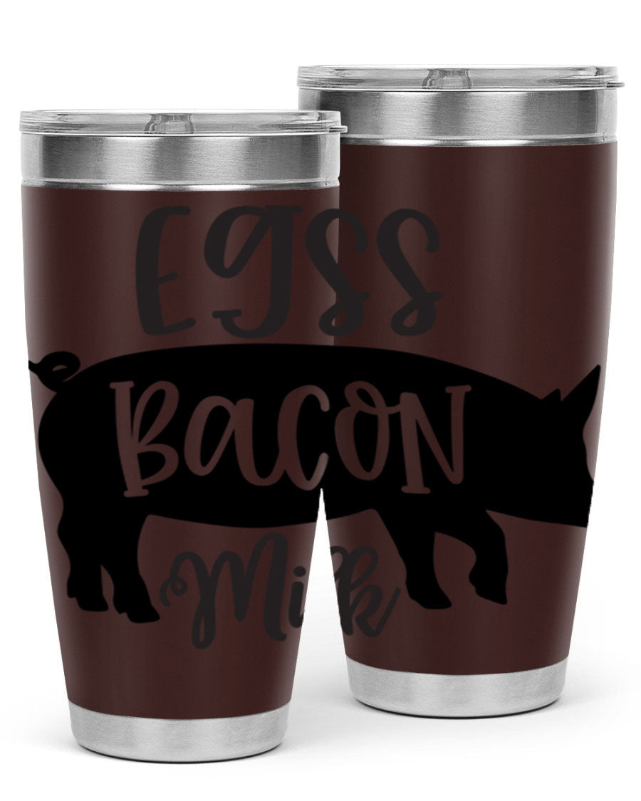 eggs bacon milk 108# tumbler in stainless steel with a drink-thru lid, showcasing its sleek design and double wall insulation.