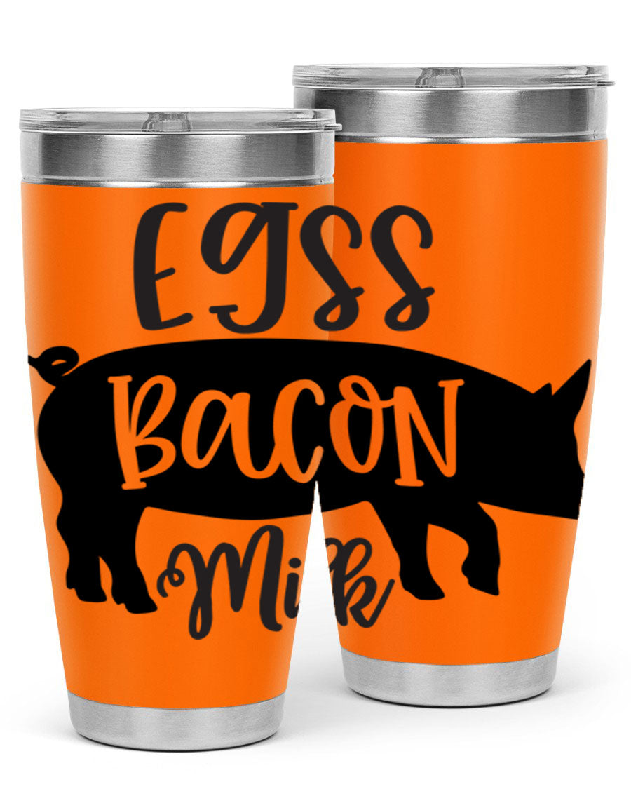 eggs bacon milk 108# tumbler in stainless steel with a drink-thru lid, showcasing its sleek design and double wall insulation.