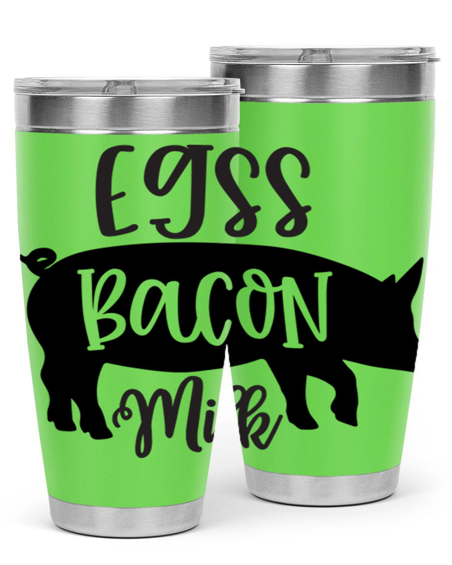 eggs bacon milk 108# tumbler in stainless steel with a drink-thru lid, showcasing its sleek design and double wall insulation.