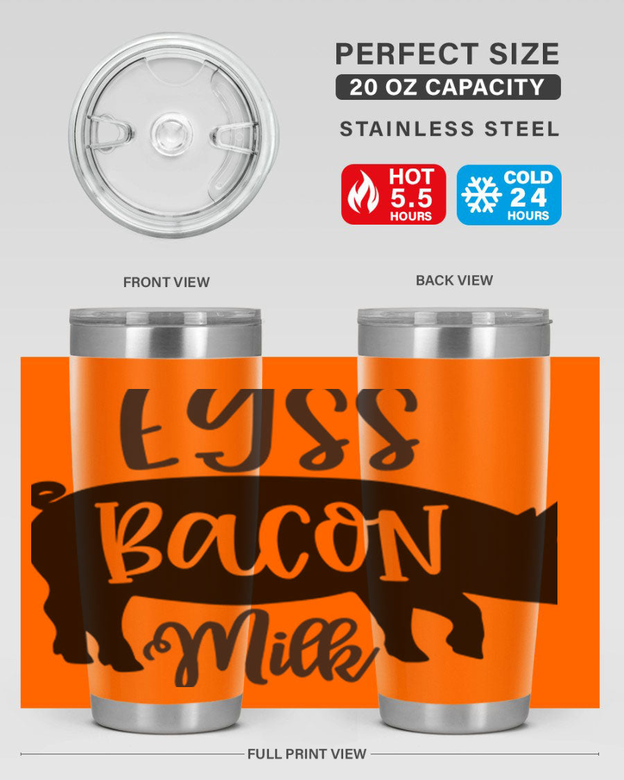 eggs bacon milk 108# tumbler in stainless steel with a drink-thru lid, showcasing its sleek design and double wall insulation.