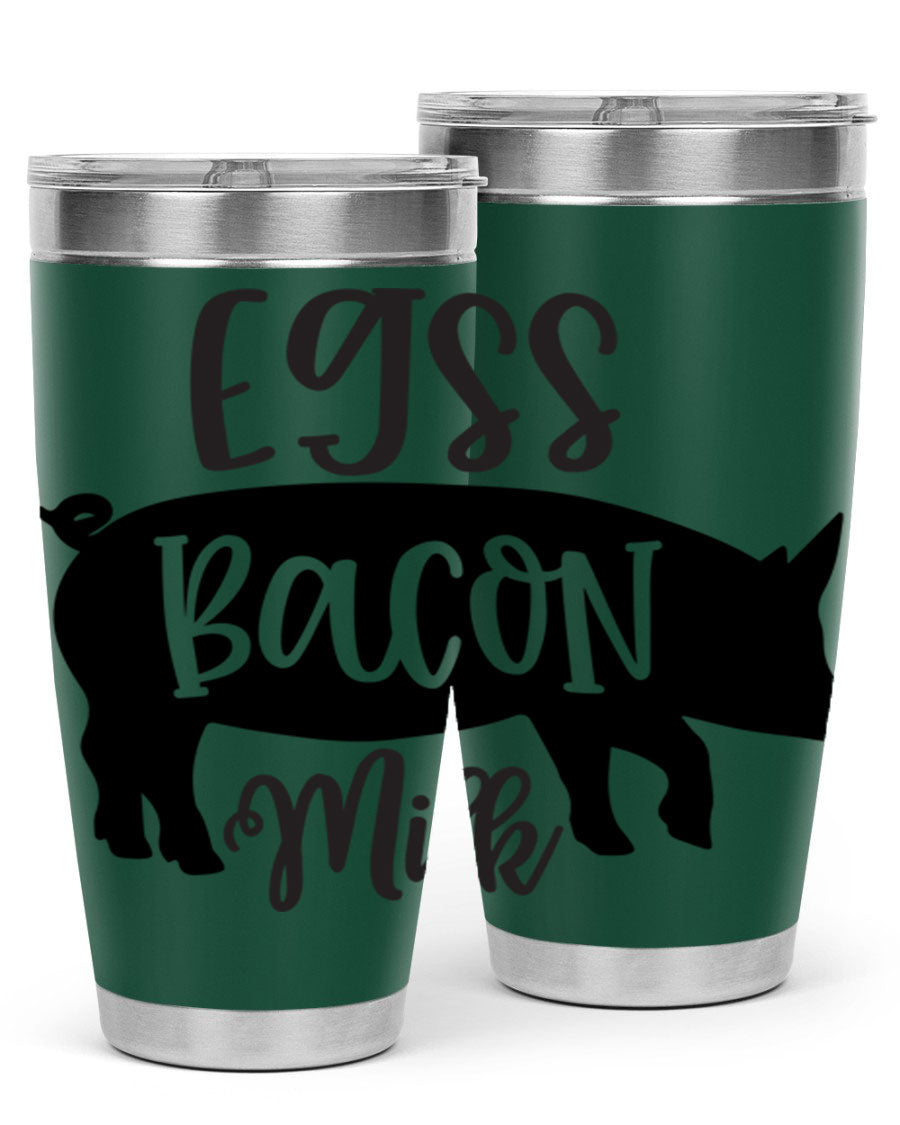 eggs bacon milk 108# tumbler in stainless steel with a drink-thru lid, showcasing its sleek design and double wall insulation.