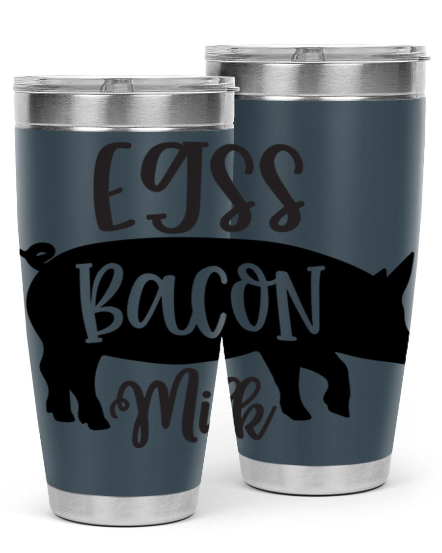 eggs bacon milk 108# tumbler in stainless steel with a drink-thru lid, showcasing its sleek design and double wall insulation.