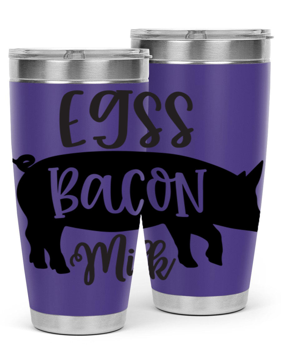 eggs bacon milk 108# tumbler in stainless steel with a drink-thru lid, showcasing its sleek design and double wall insulation.