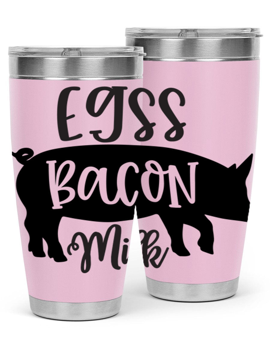 eggs bacon milk 108# tumbler in stainless steel with a drink-thru lid, showcasing its sleek design and double wall insulation.