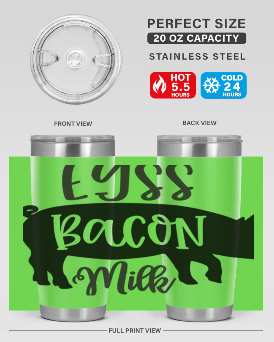 eggs bacon milk 108# tumbler in stainless steel with a drink-thru lid, showcasing its sleek design and double wall insulation.