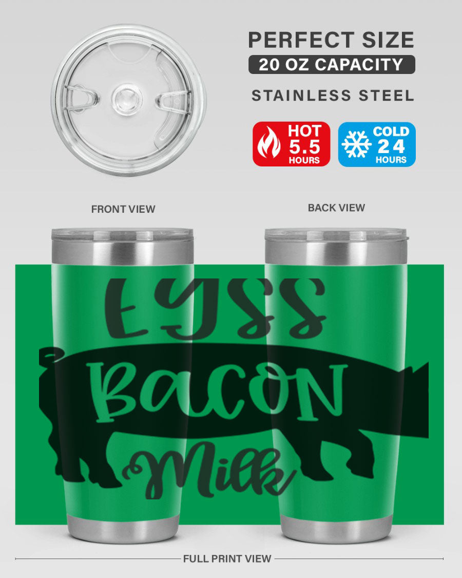 eggs bacon milk 108# tumbler in stainless steel with a drink-thru lid, showcasing its sleek design and double wall insulation.