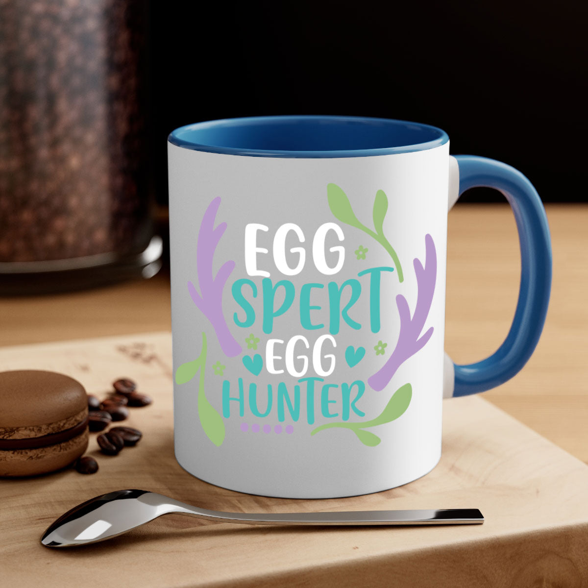 Eggspert Egg Hunter 81# Mug with colorful handle and glossy finish, perfect for Easter celebrations.