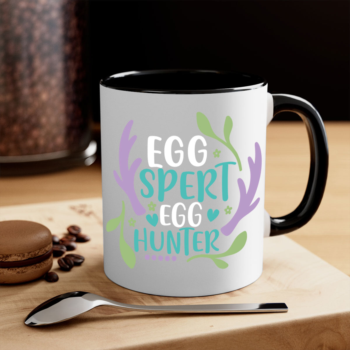 Eggspert Egg Hunter 81# Mug with colorful handle and glossy finish, perfect for Easter celebrations.