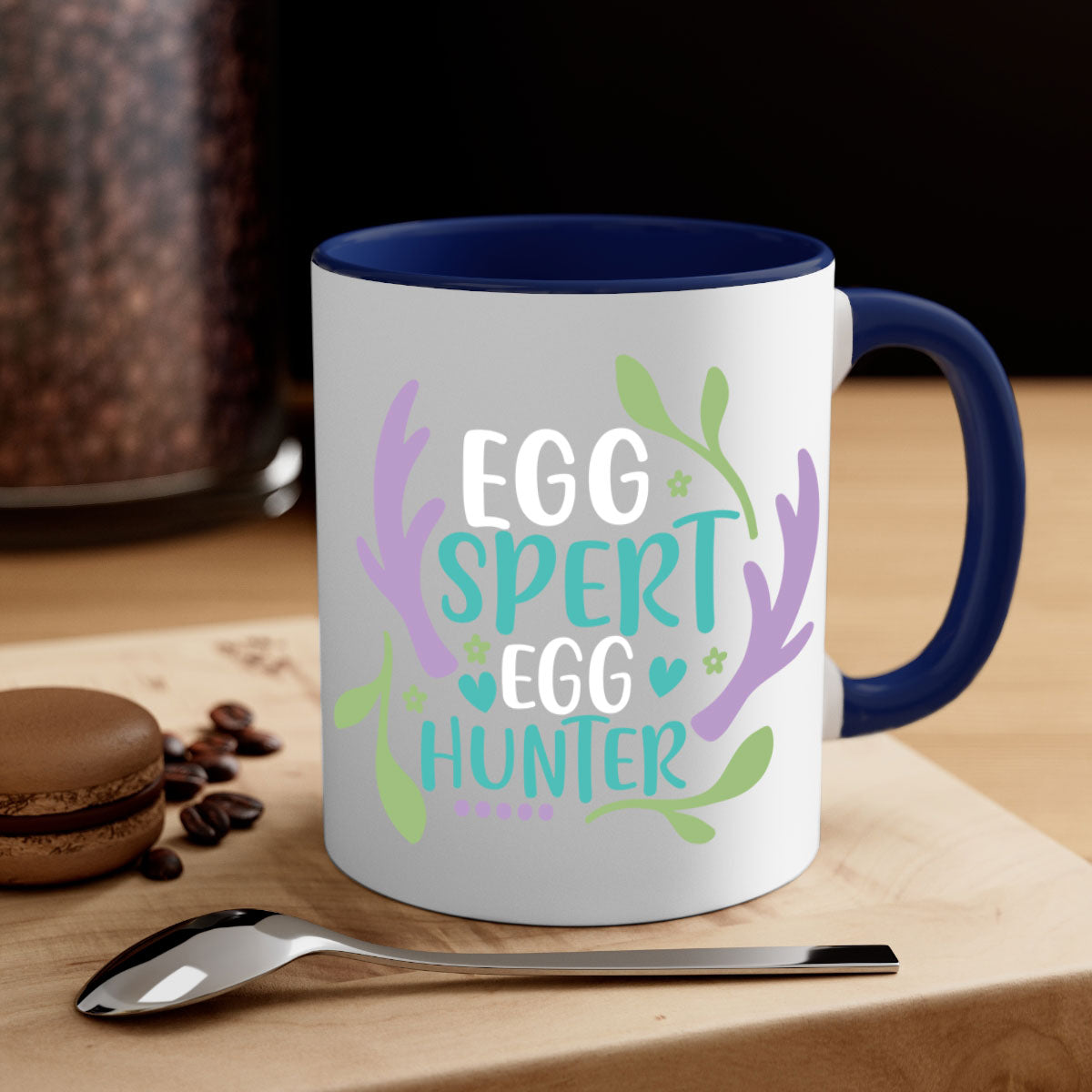 Eggspert Egg Hunter 81# Mug with colorful handle and glossy finish, perfect for Easter celebrations.