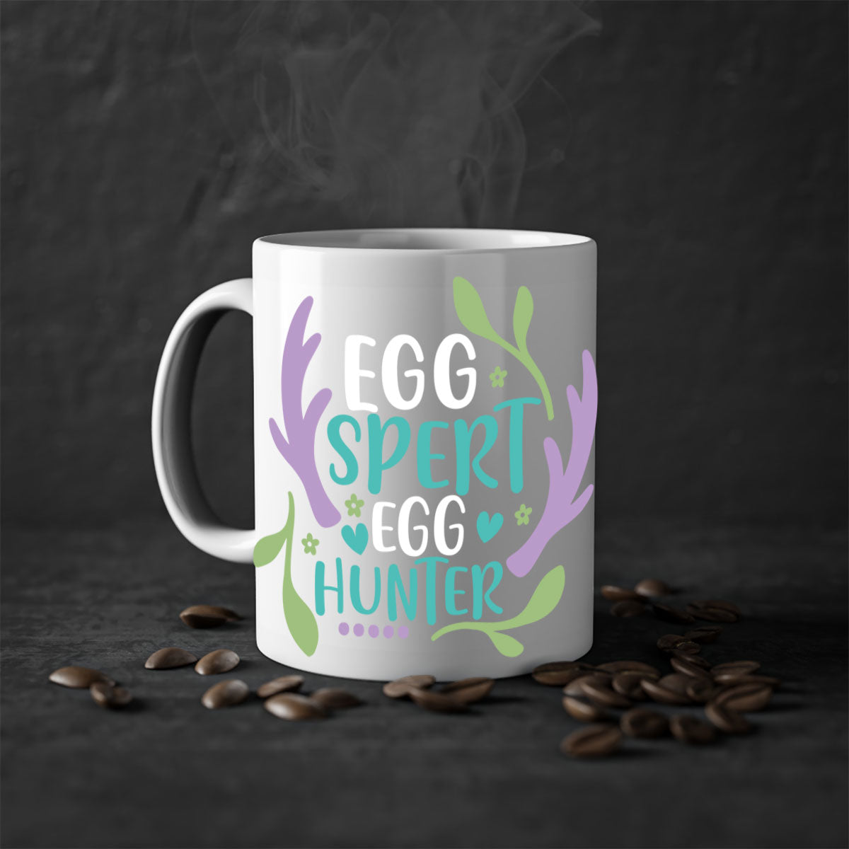Eggspert Egg Hunter 81# Mug with colorful handle and glossy finish, perfect for Easter celebrations.