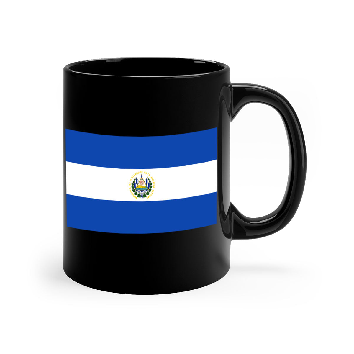 El Salvador 145# Mug featuring a glossy finish, colored handle, and interior, available in multiple colors and sizes.