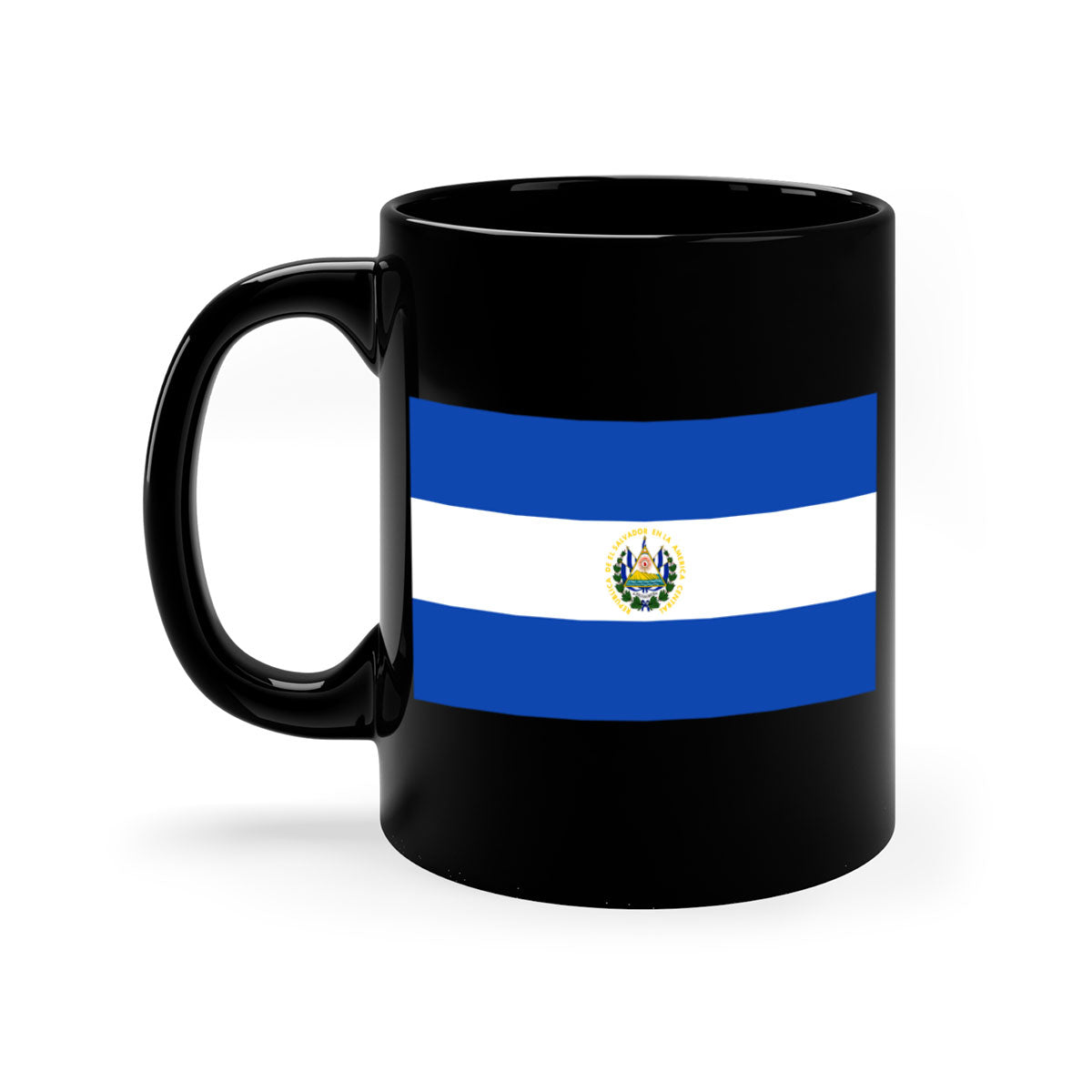 El Salvador 145# Mug featuring a glossy finish, colored handle, and interior, available in multiple colors and sizes.