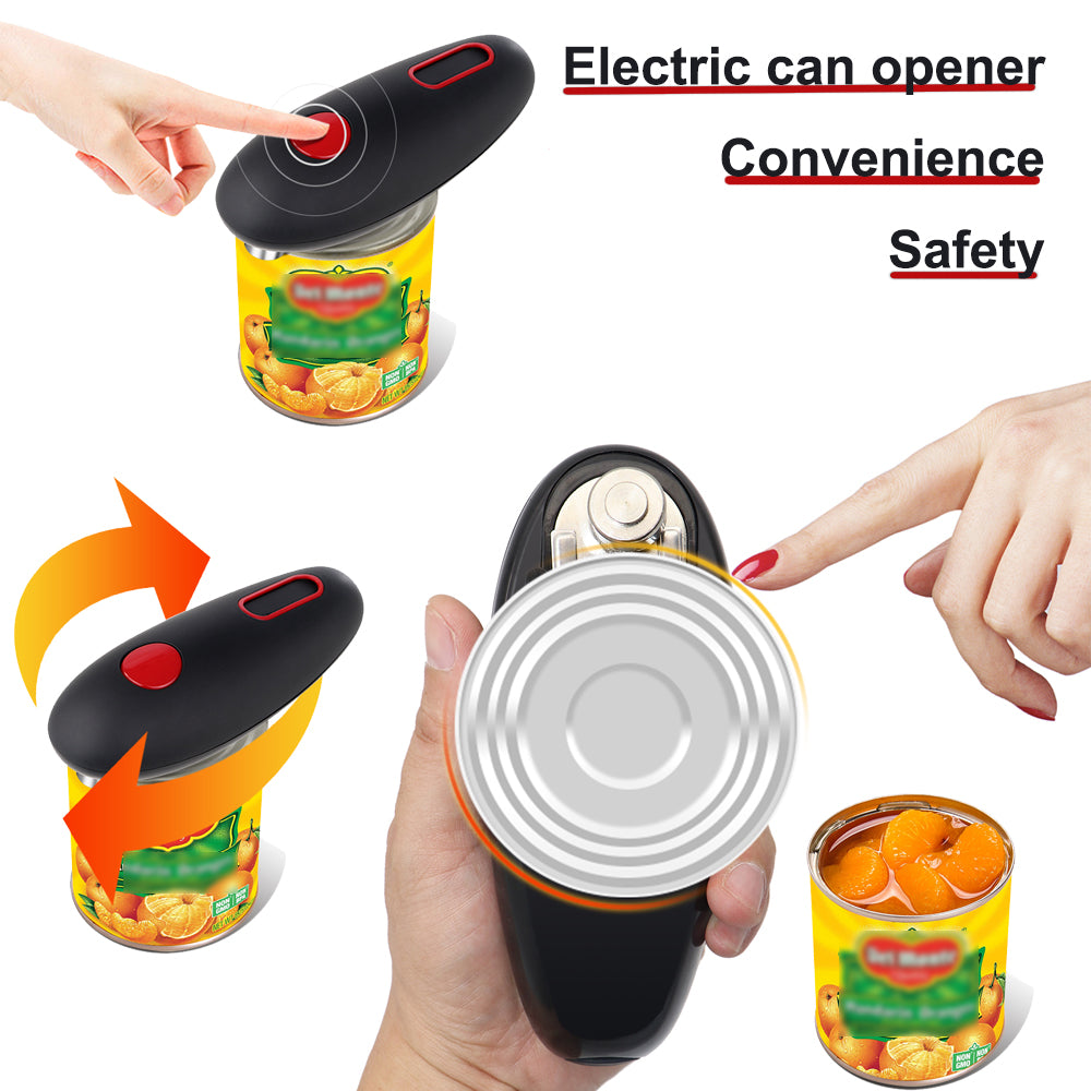 Cordless electric can opener with ergonomic design and safety features, ideal for easy can opening.