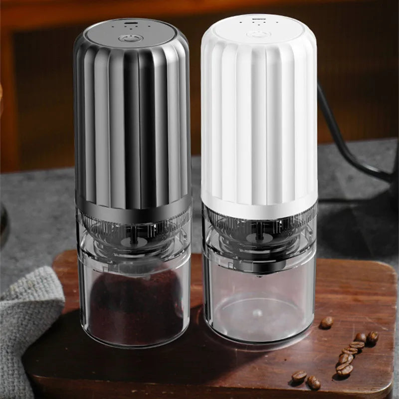 Electric Coffee Grinder with USB charging, featuring a stainless steel body and ceramic grinding core for optimal flavor retention.
