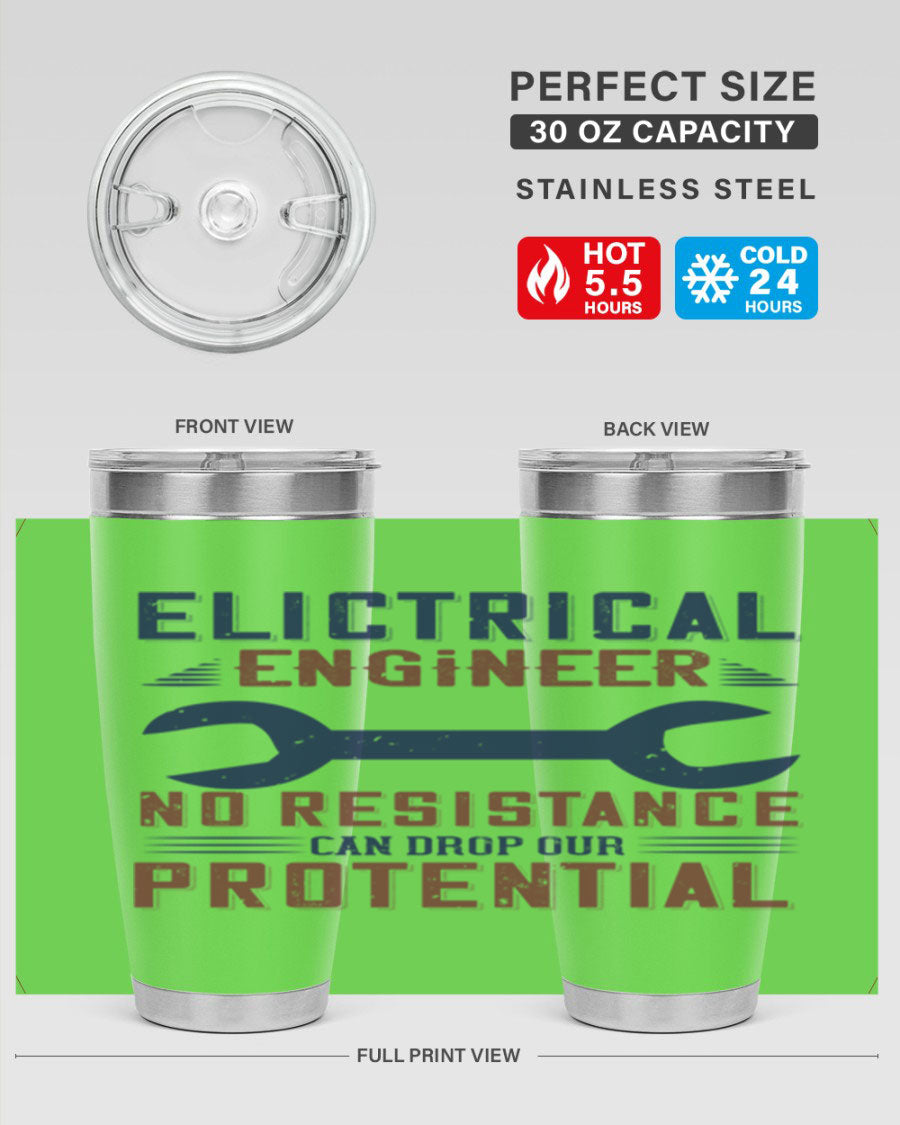 Electrical engineer themed stainless steel tumbler with double wall vacuum insulation, featuring a drink-thru lid and printed design.