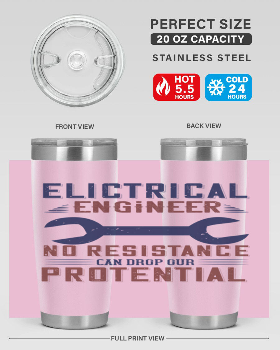 Electrical engineer themed stainless steel tumbler with double wall vacuum insulation, featuring a drink-thru lid and printed design.
