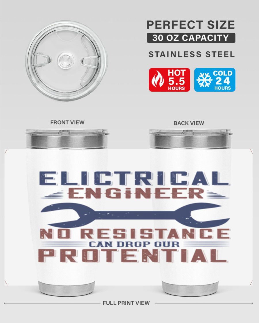 Electrical engineer themed stainless steel tumbler with double wall vacuum insulation, featuring a drink-thru lid and printed design.