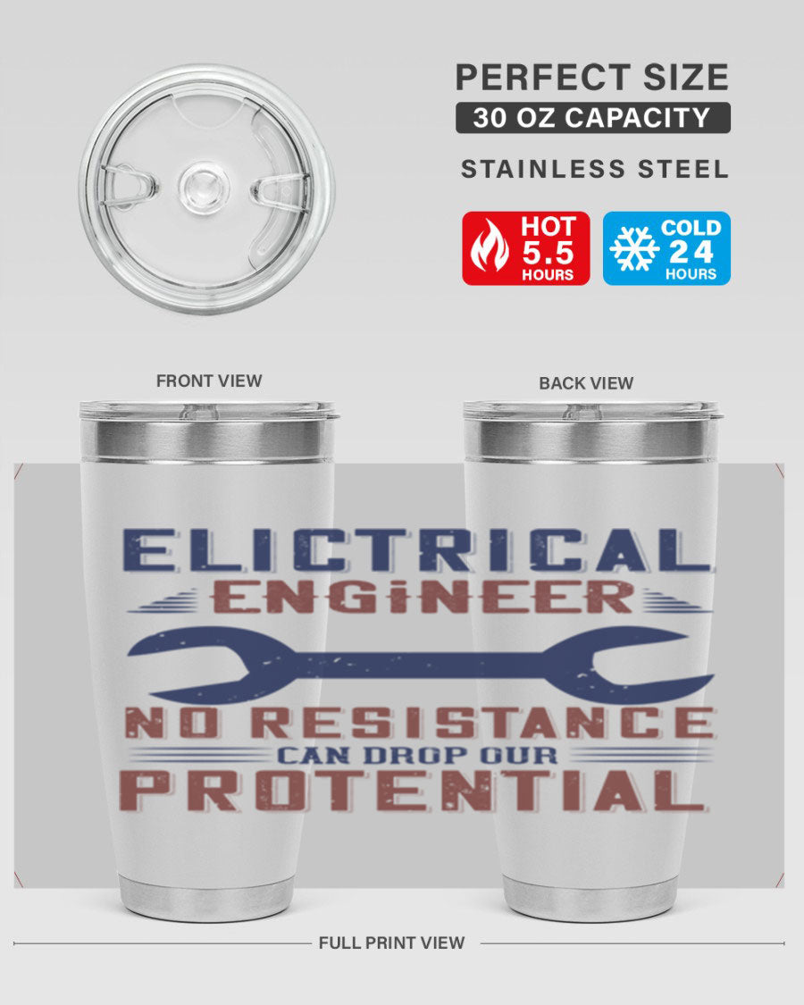 Electrical engineer themed stainless steel tumbler with double wall vacuum insulation, featuring a drink-thru lid and printed design.