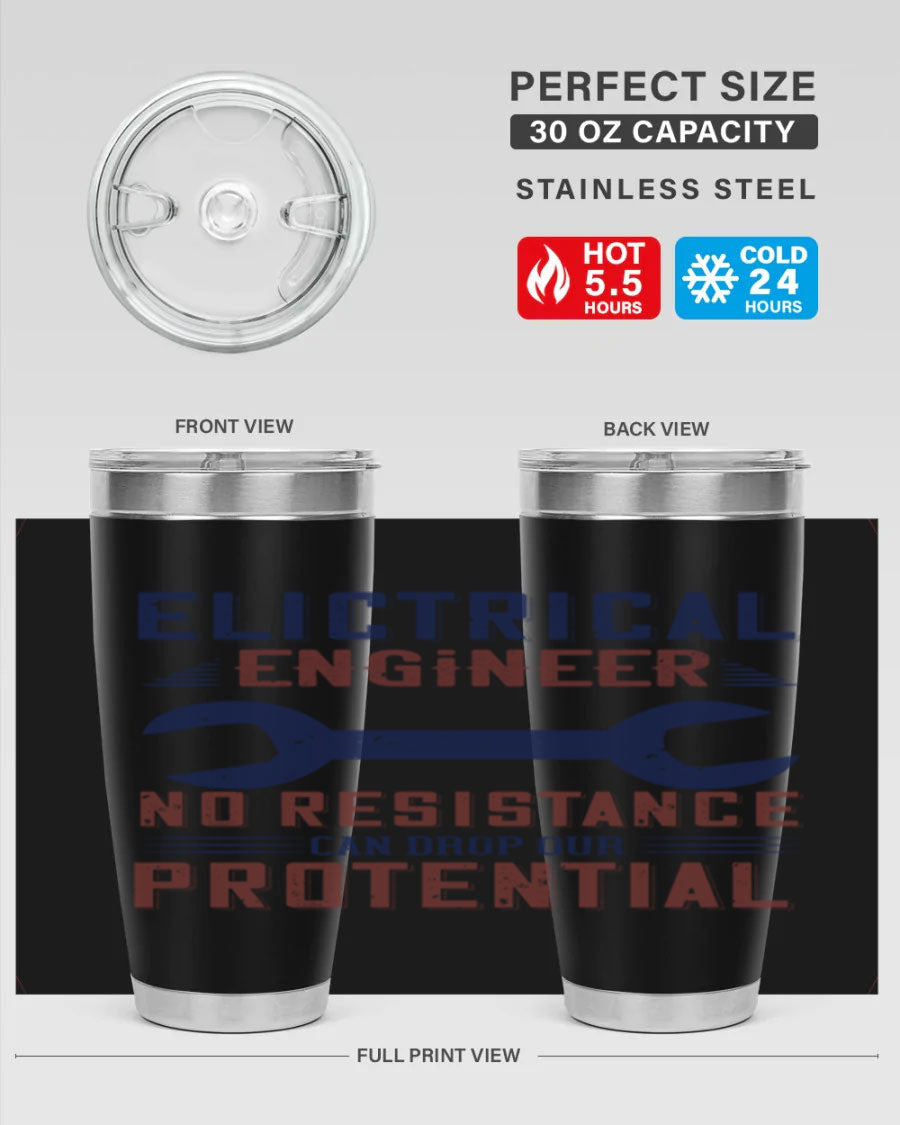 Electrical engineer themed stainless steel tumbler with double wall vacuum insulation, featuring a drink-thru lid and printed design.